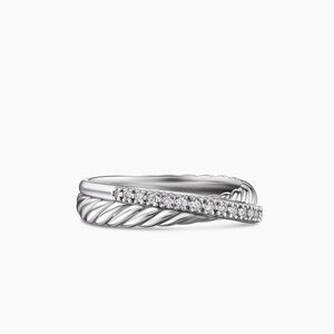 David Yurman Crossover Band Ring - Silver and Diamonds - Size 5.5